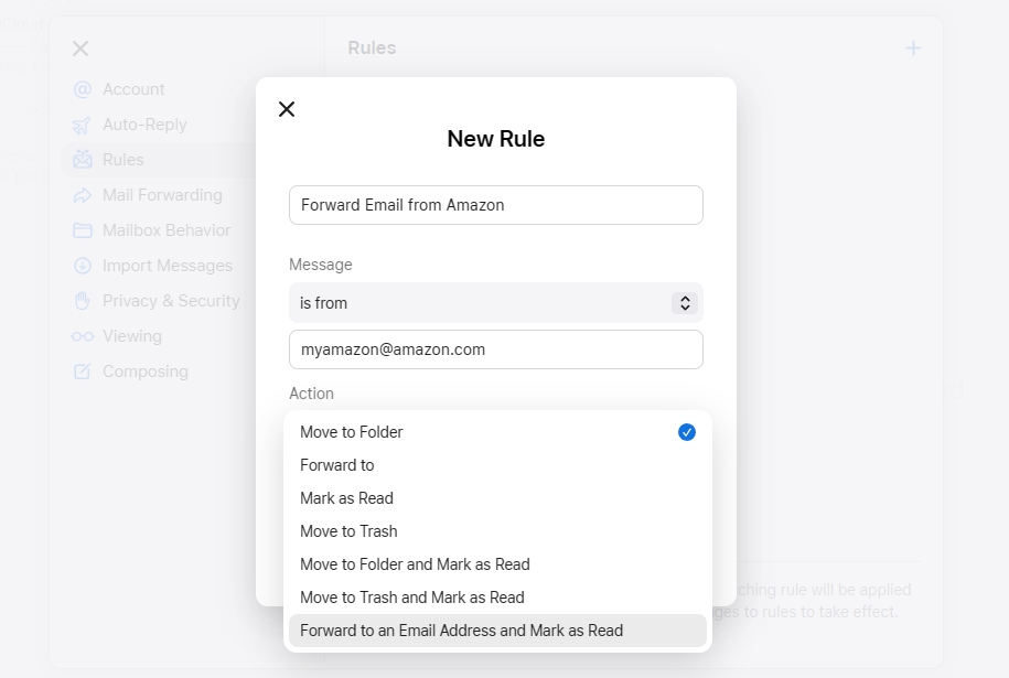 Mail Rule Forwards iCloud Email