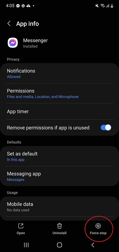 Messenger Force Stop