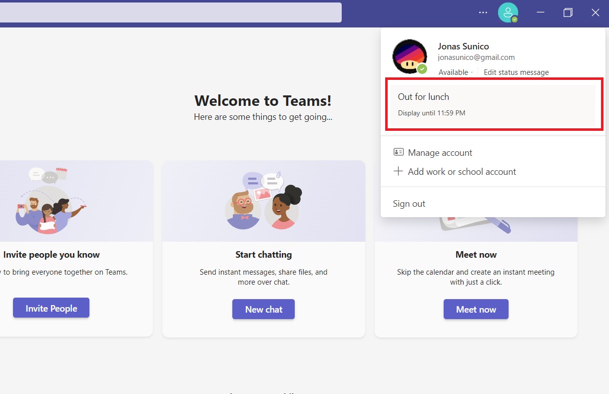 Microsoft Teams Custom Status Message