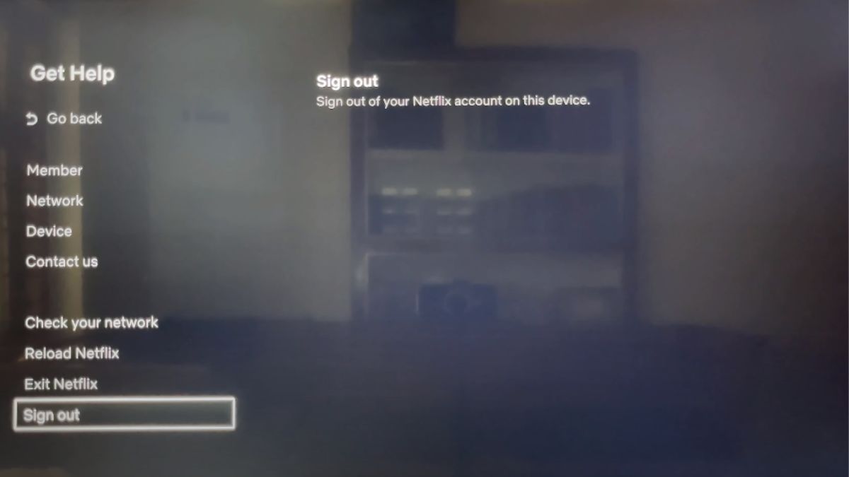 Netflix TV app Sign Out option