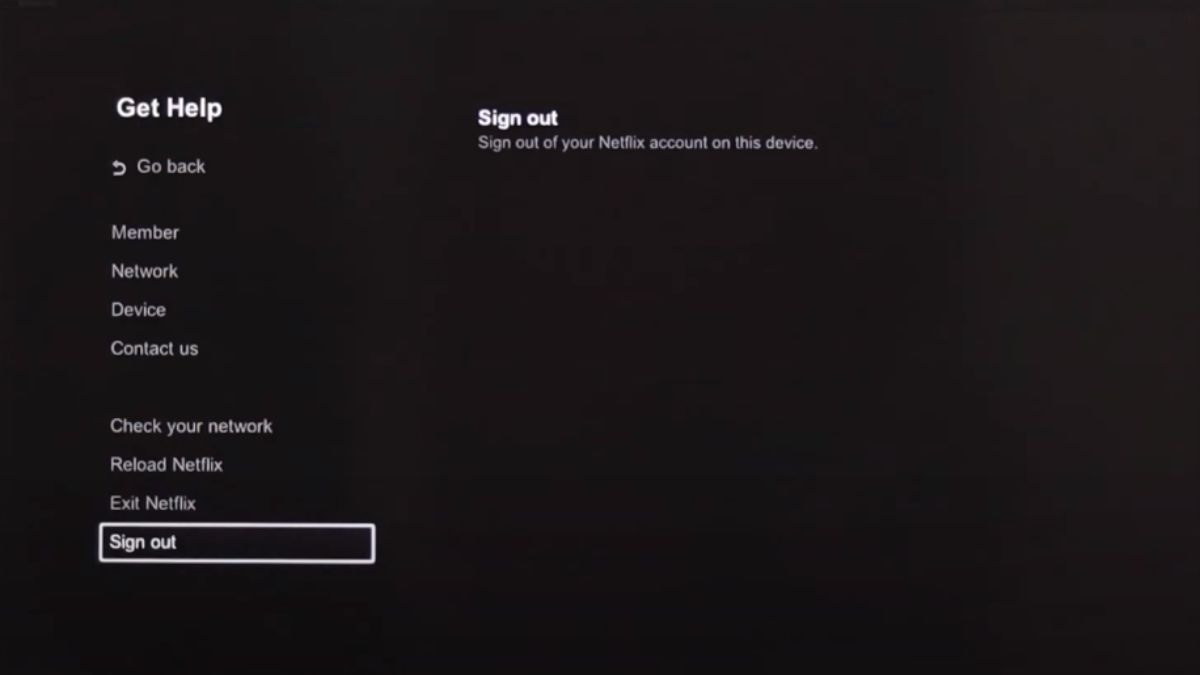 Netflix app TV Sign Out option