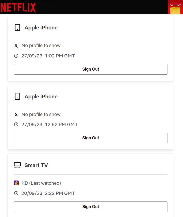 Netflix web Sign out button