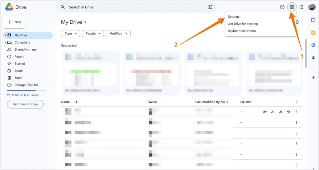 Open Google Drive Settings