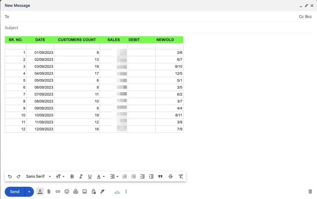 Paste Table in Gmail Compose box