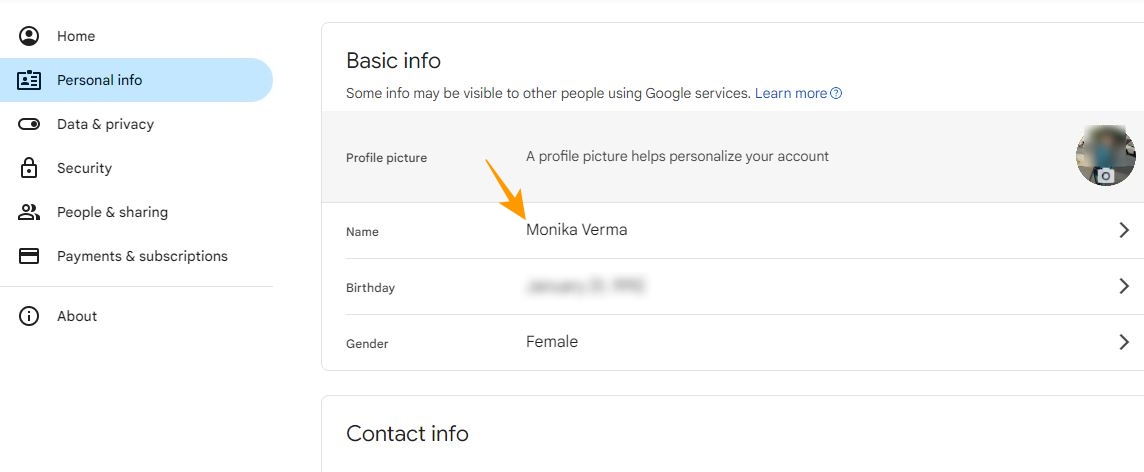 Privacy info in Google account