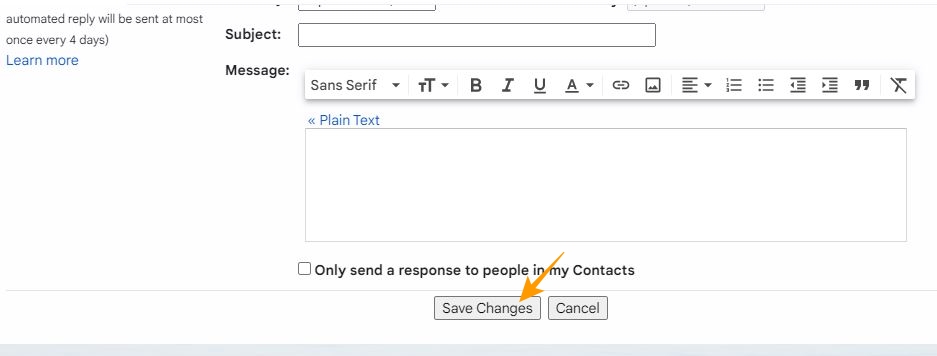Save changes in Gmail Settings