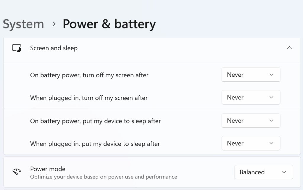 Screen Sleep Power Battery Windows