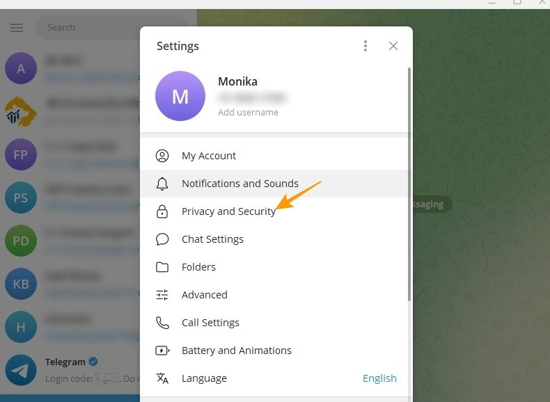 Settings in Telegram's desktop app