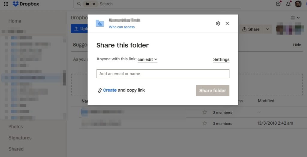 Share Folder on Dropbox