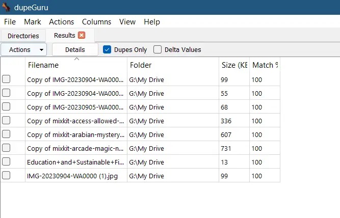 Show Duplicate Files only dupeGuru