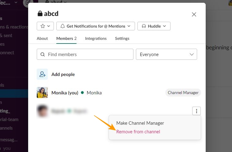 Slack channel remove member option