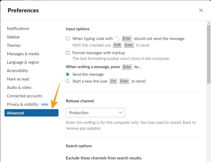 Slack preference options