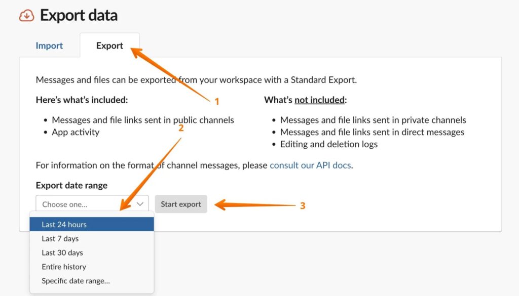Start Exporting Data in Slack
