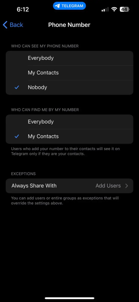 Telegram Phone Number Privacy