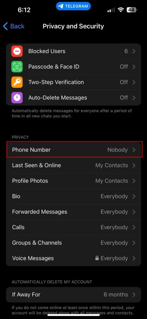 Telegram Privacy Settings