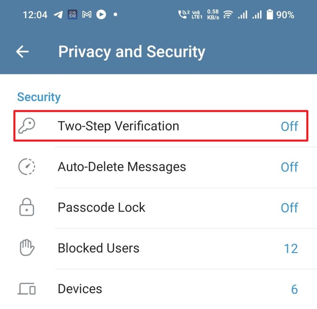 Telegram Two-Setp Verifcation