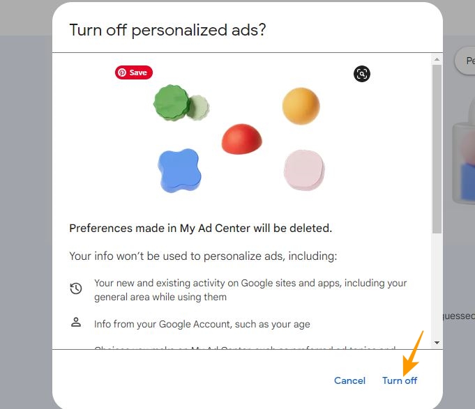 Turn off Personalized ads pop up