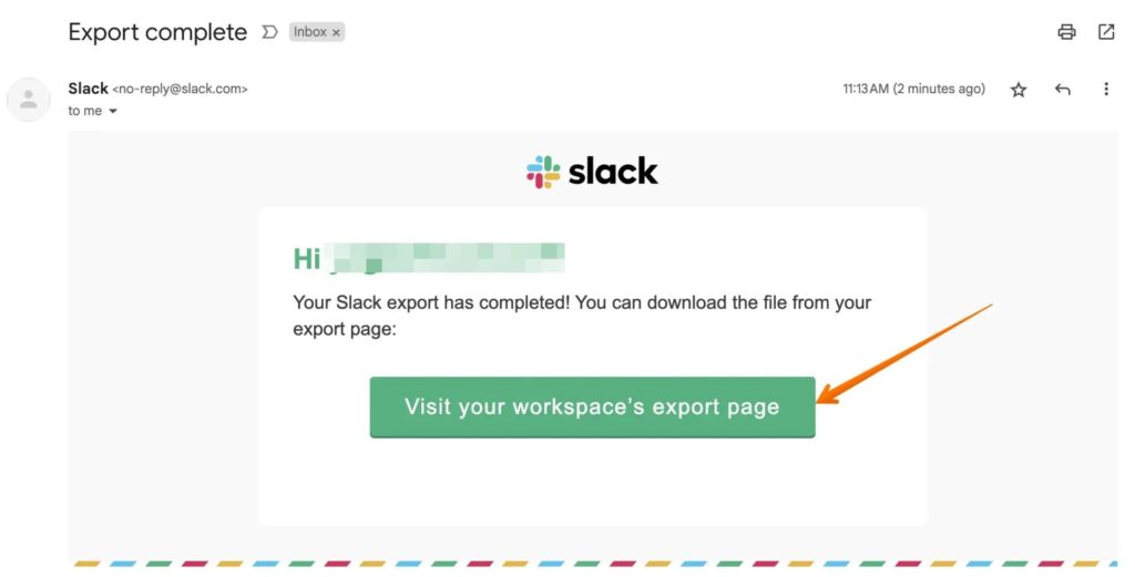 Visit Slack Workspace Export Page