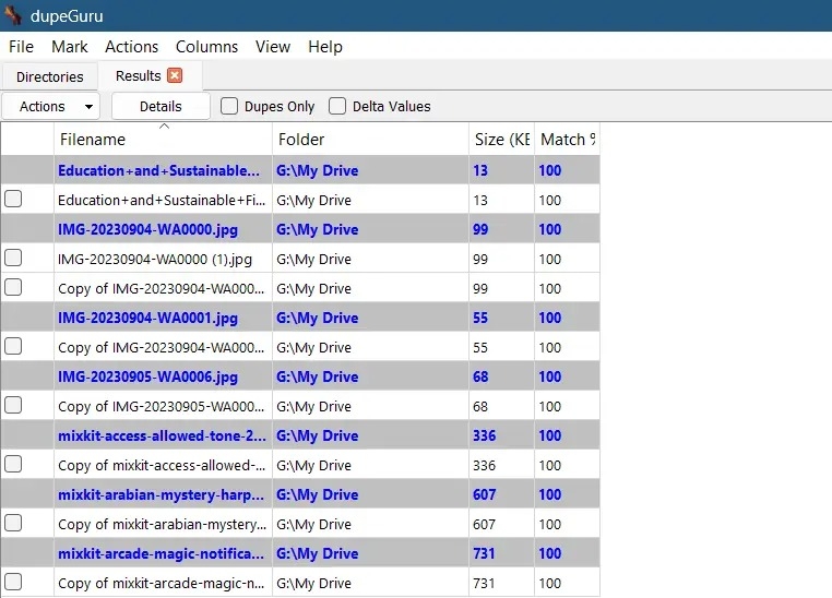 dupeGuru Duplicate File List