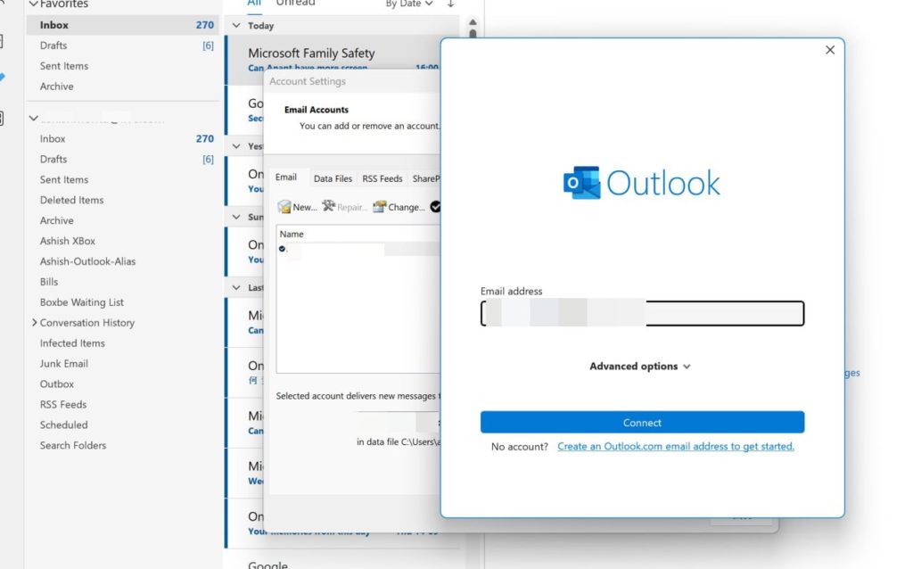 Entering your Gmail account details in Outlook