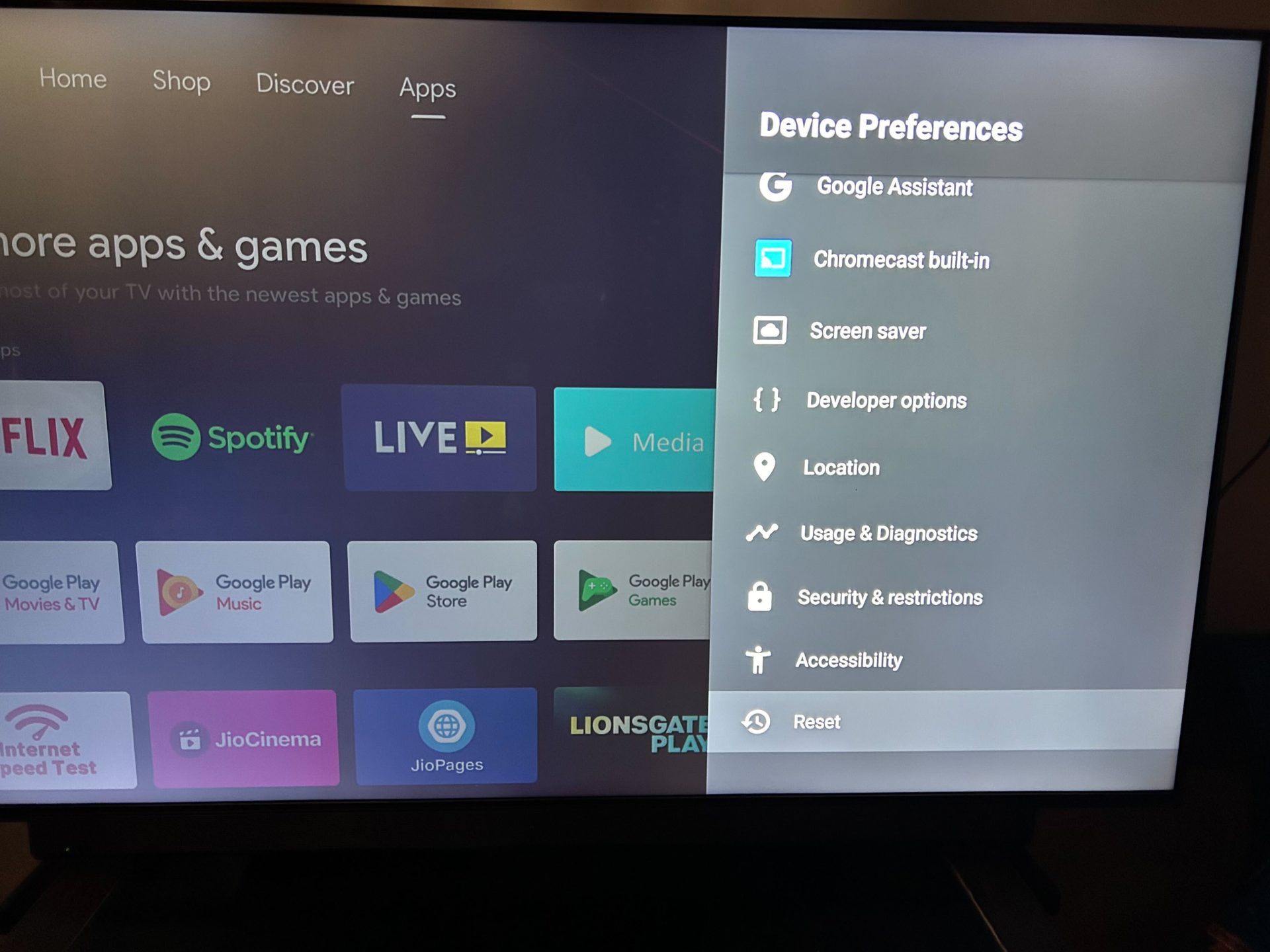 Android TV reset button