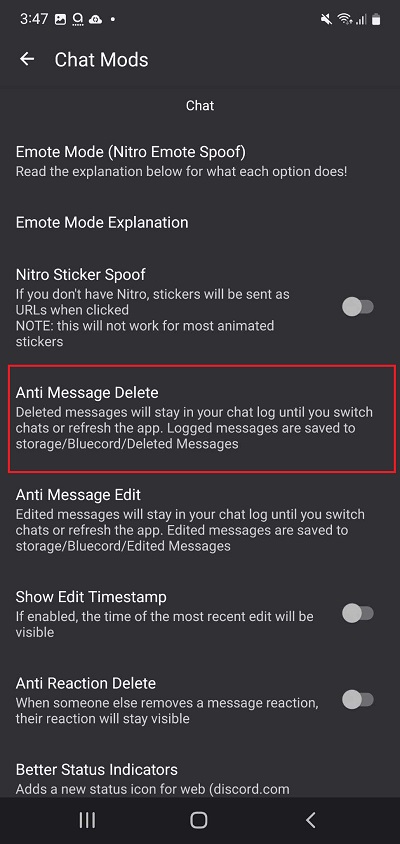 Anti Message Delete button on BlueCord
