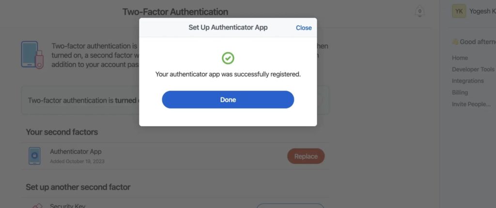 Authenticator App Registered on 1password