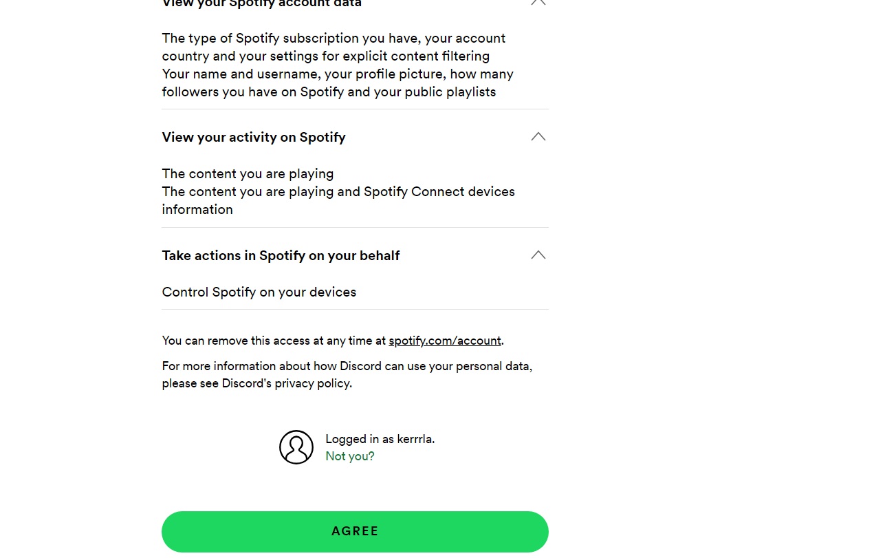 Authorizing connection between Spotify and Discord