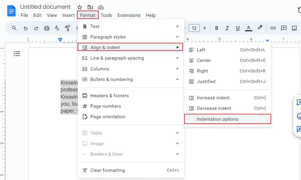 Choose Indentation Options Settings