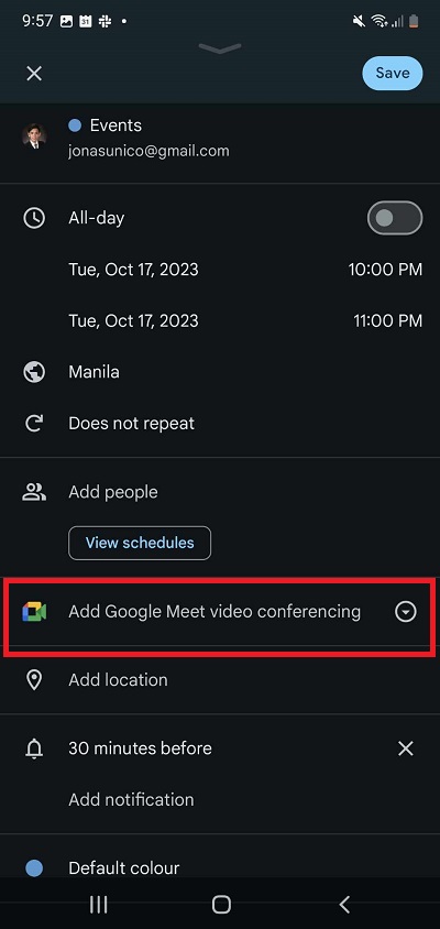 Conferencing option on Google Calendar
