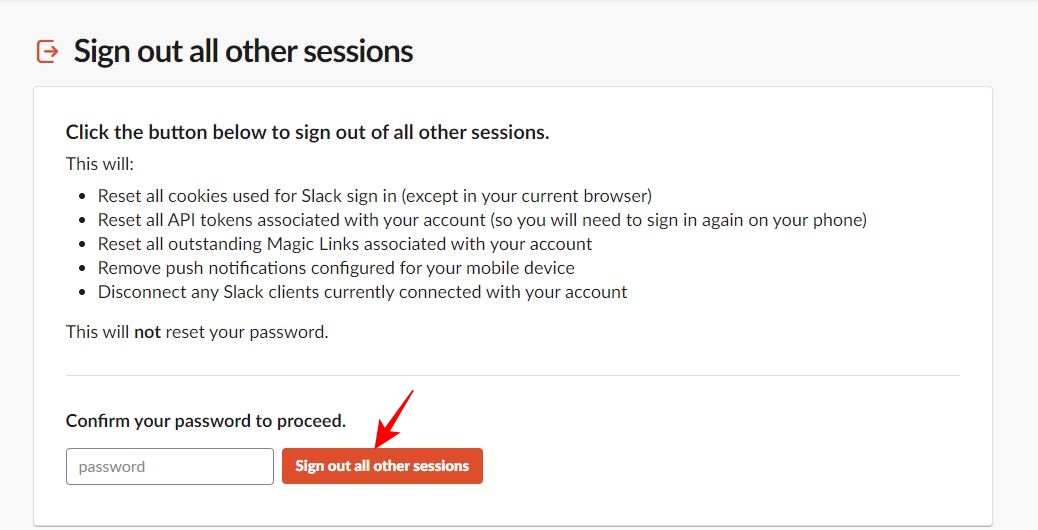 Confirm password to sign out all sessions