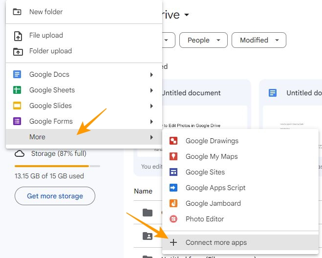 Connect more apps option in Google Drive
