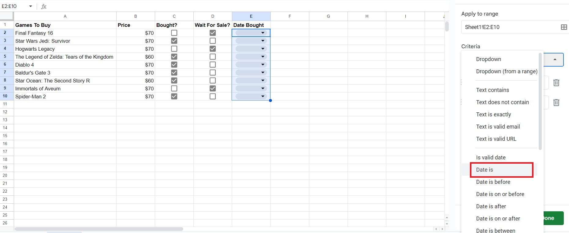 Date Is Google Sheets