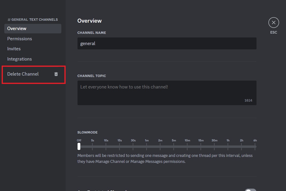 Discord Delete Channel in Menu