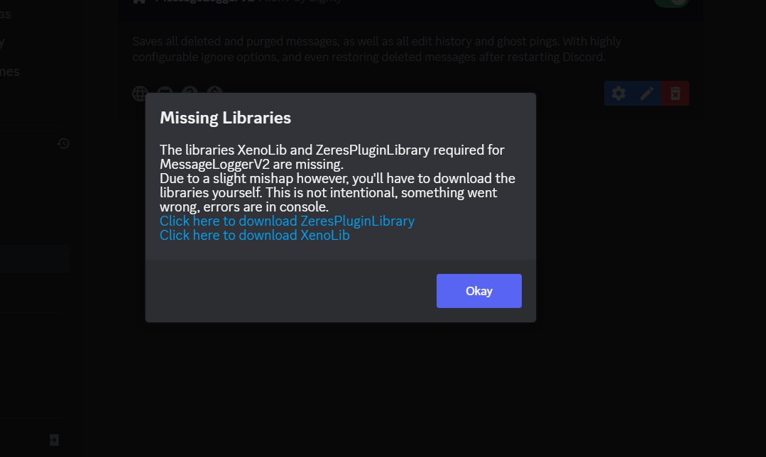 Download button for XenoLib and ZeresPluginLibrary