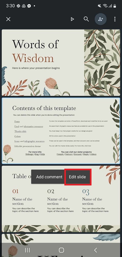 Editing slides in Google Slides mobile