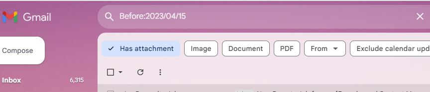 Emails received before with attachments