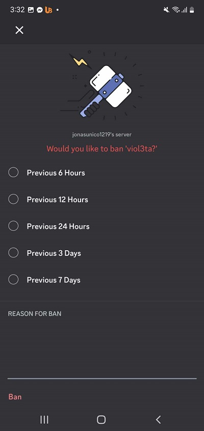 Finalizing Ban on someone on Discord