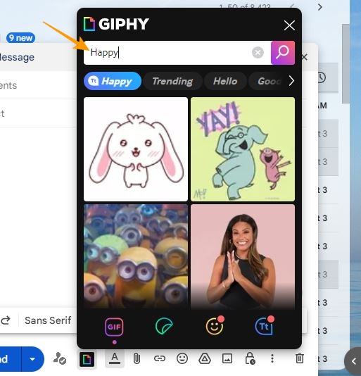 GIPHY extension search bar