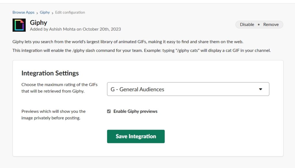 Giphy Integration Slack