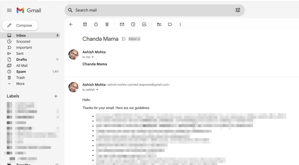 Gmail Template Response