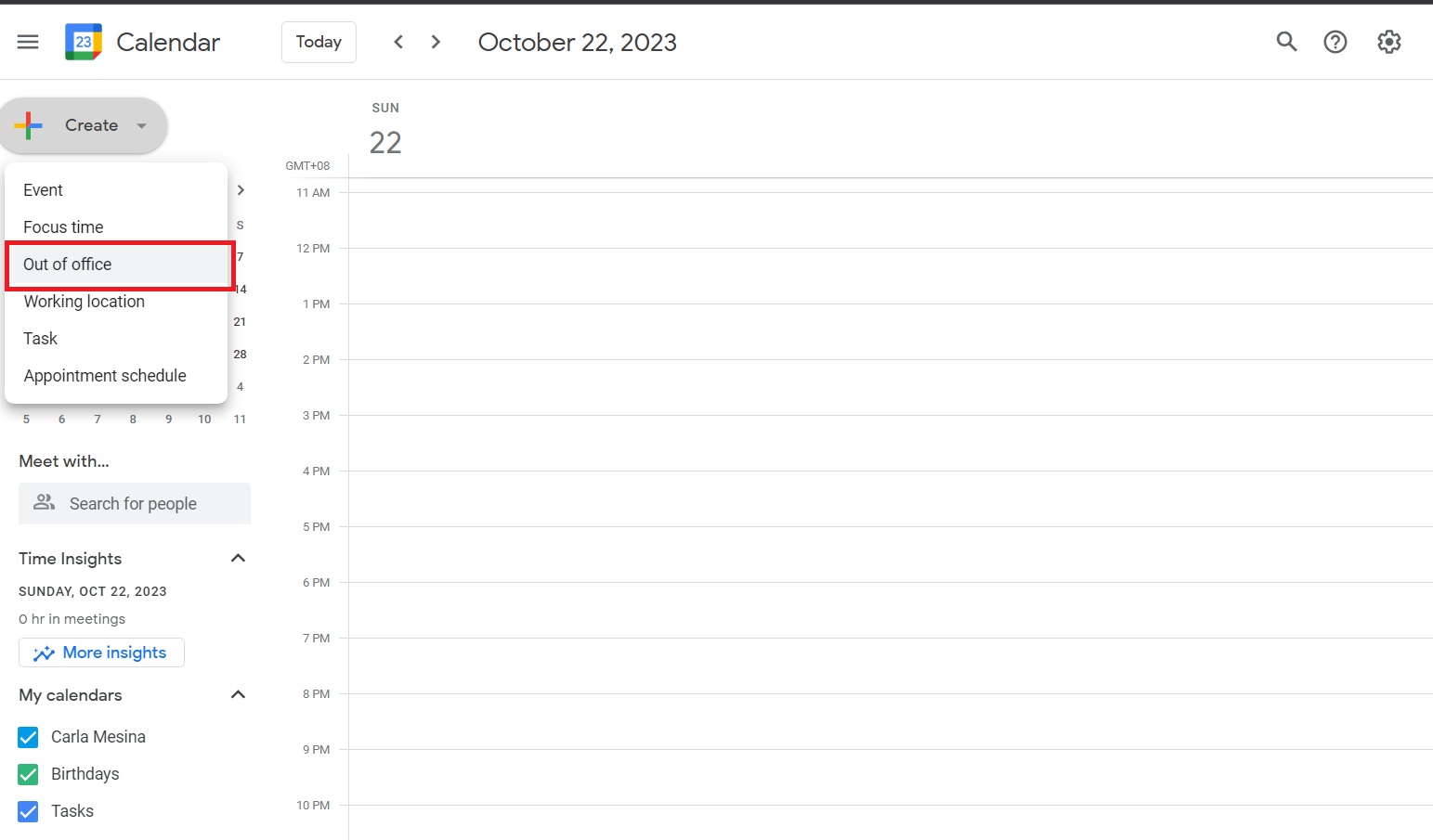 Google Calendar Out of Office Option