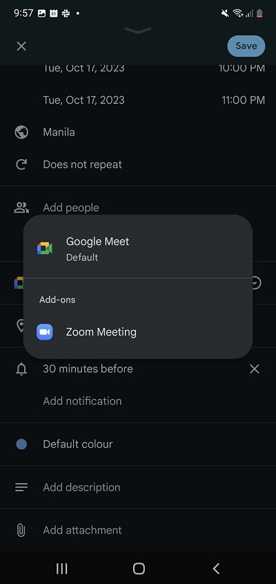 Google Calendar with Zoom Meeting Option