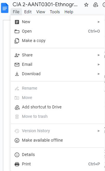 Google Doc Download option