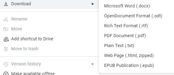 Google Doc format options
