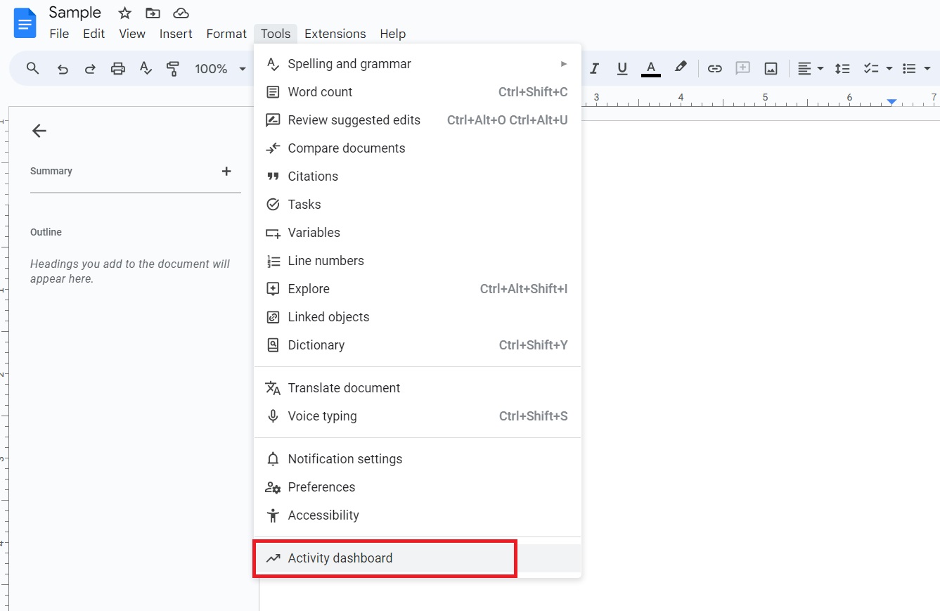 Google Docs Activity Dashboard