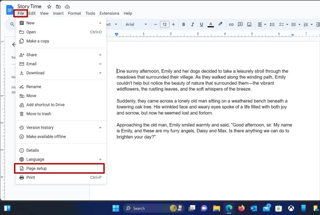 Google Docs File Menu