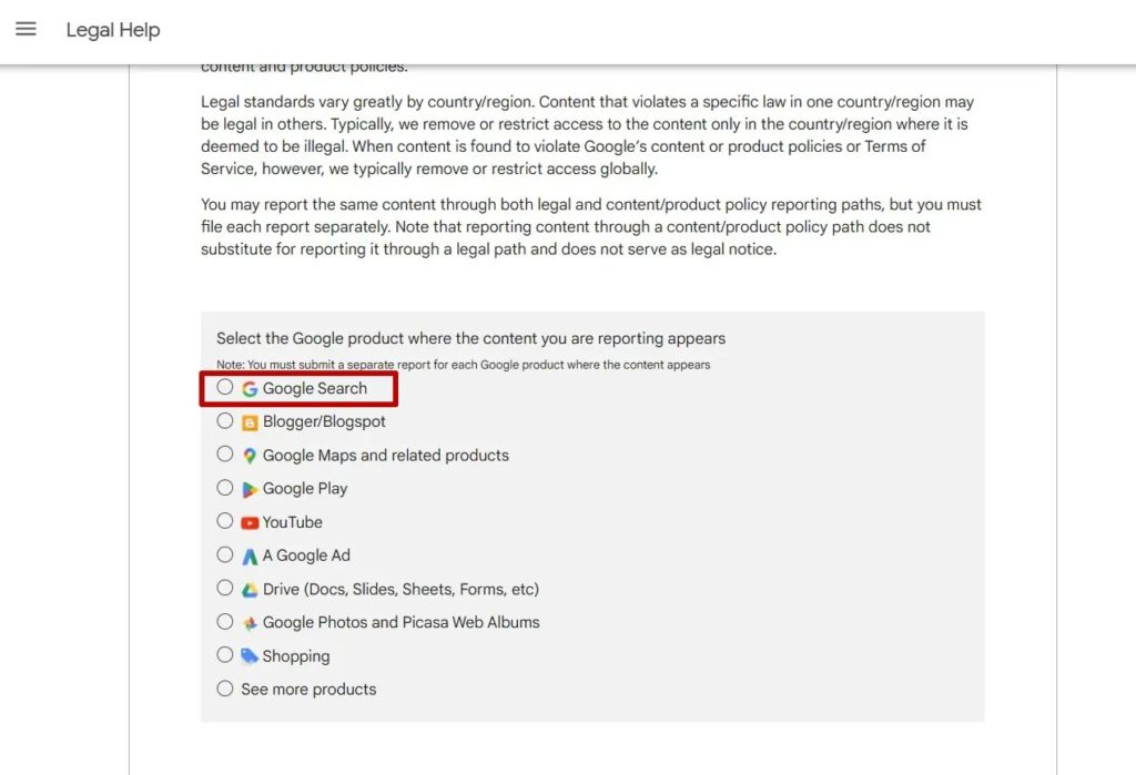 Google Legal Help Select Service