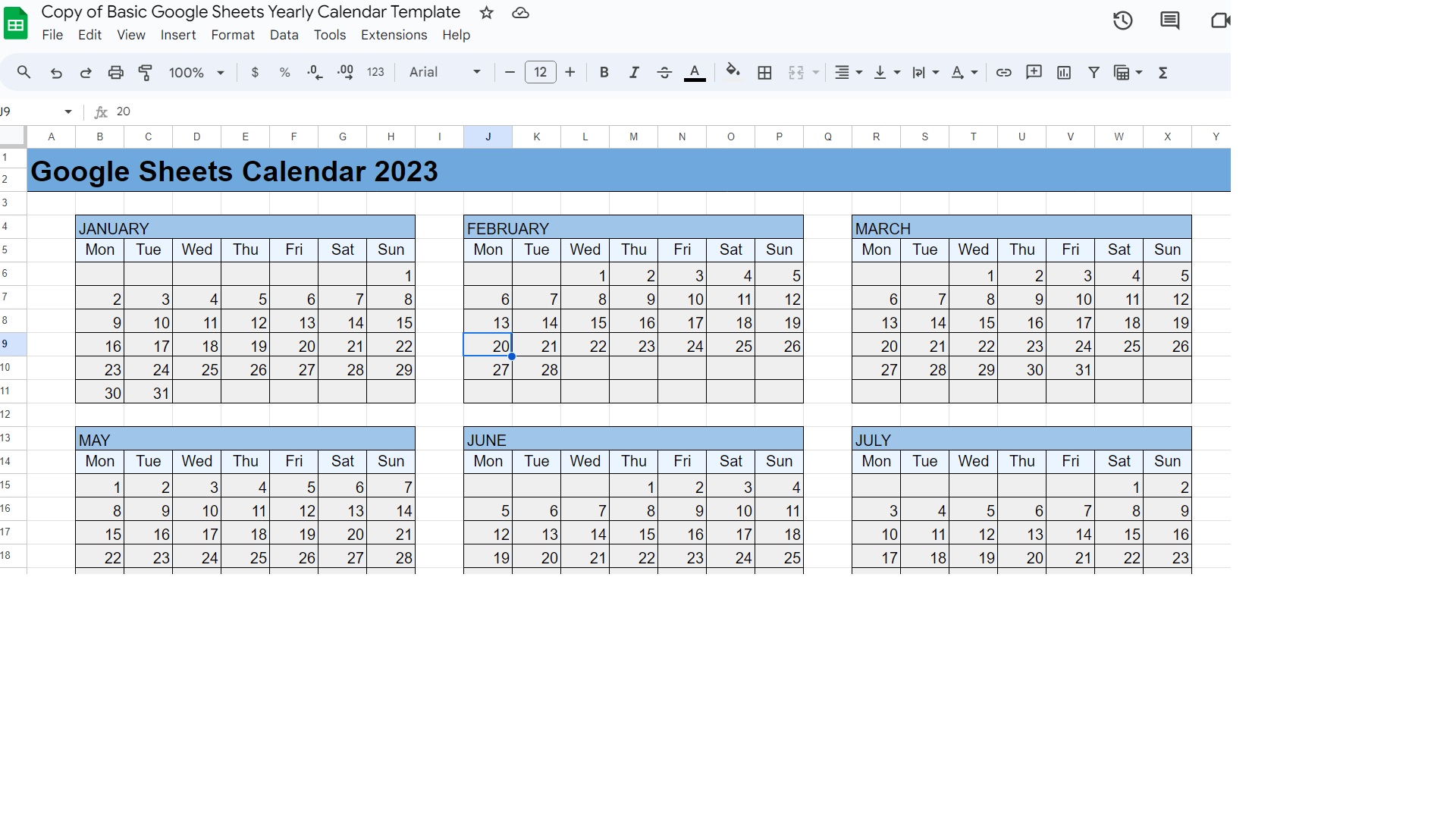 Google Sheets Calendar Copy