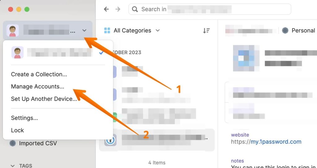 Manage Accounts in 1Password